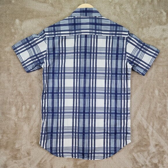 Robert Graham Button-Down Shirt Blue And White Plaid Short Sleeve Men's Size XS - Picture 3 of 10